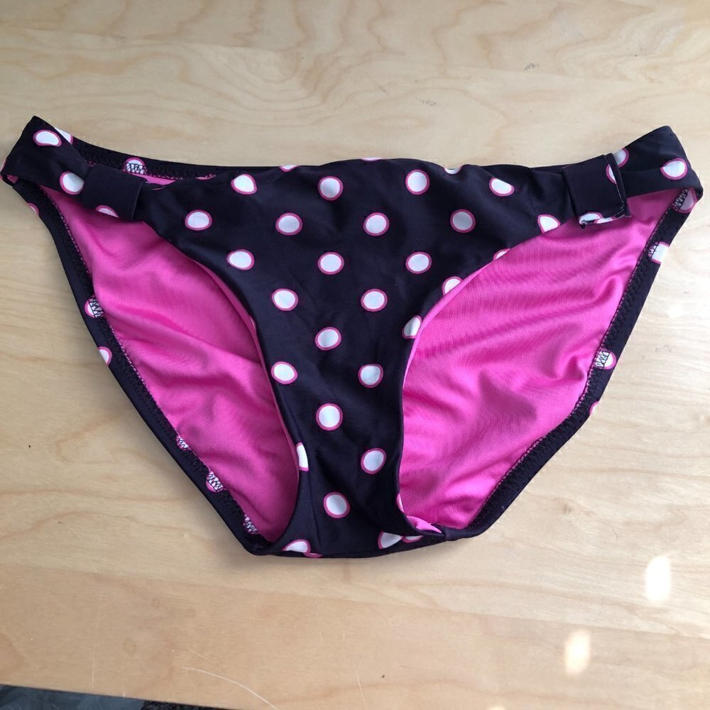 BECCA by Rebecca Virtue Bikini Bottom Women's size S Navy Blye & Pink Polka Dot